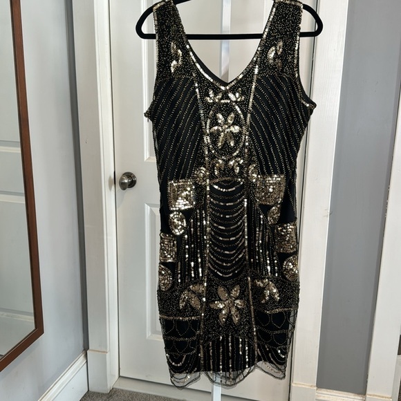 Pretty Guide Black and Gold Sequin tank dress XXL new year holiday formal - Picture 5 of 15